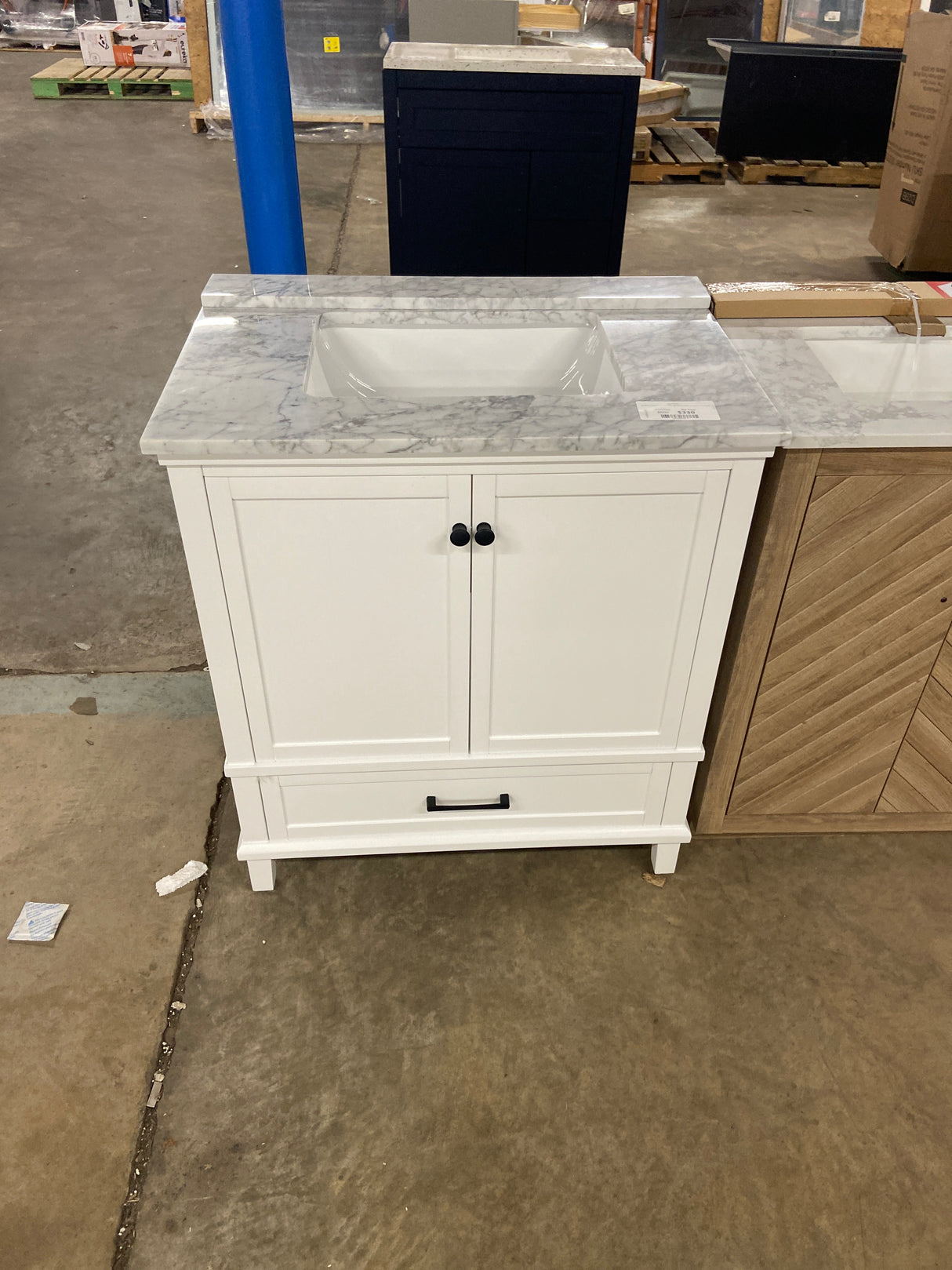 Merryfield 31 in. Single Sink Freestanding White Bath Vanity with White Carrara Marble Top (Assembled)