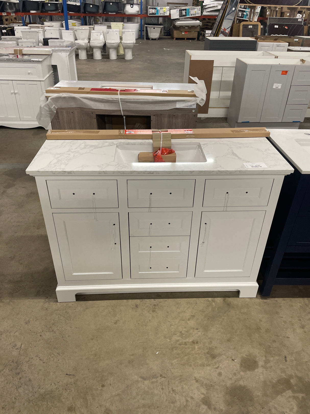 Doveton 48 in. W x 19 in. D x 34 in. H Single Sink Bath Vanity in White with White Engineered Marble Top