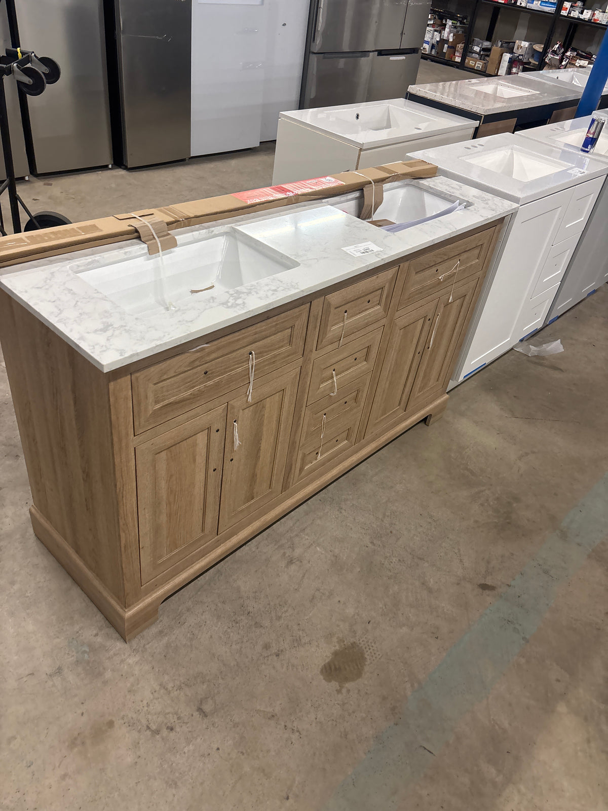 Doveton 60 in. W x 19 in. D x 34.50 in. H Bath Vanity in Weathered Tan with White Cultured Marble Top
