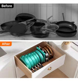 Expandable Black Standing Pot Rack for Kitchen Cabinet Organizers and Storage with 12 Adjustable Dividers
