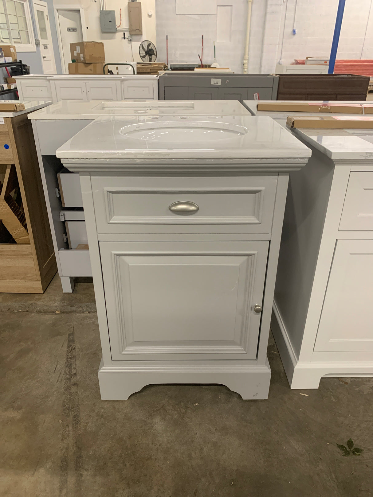 Sadie 25 in. W x 21 3/4 in. D x 35 in. H Vanity in Dove Grey with Natural White Marble Top and White Sink