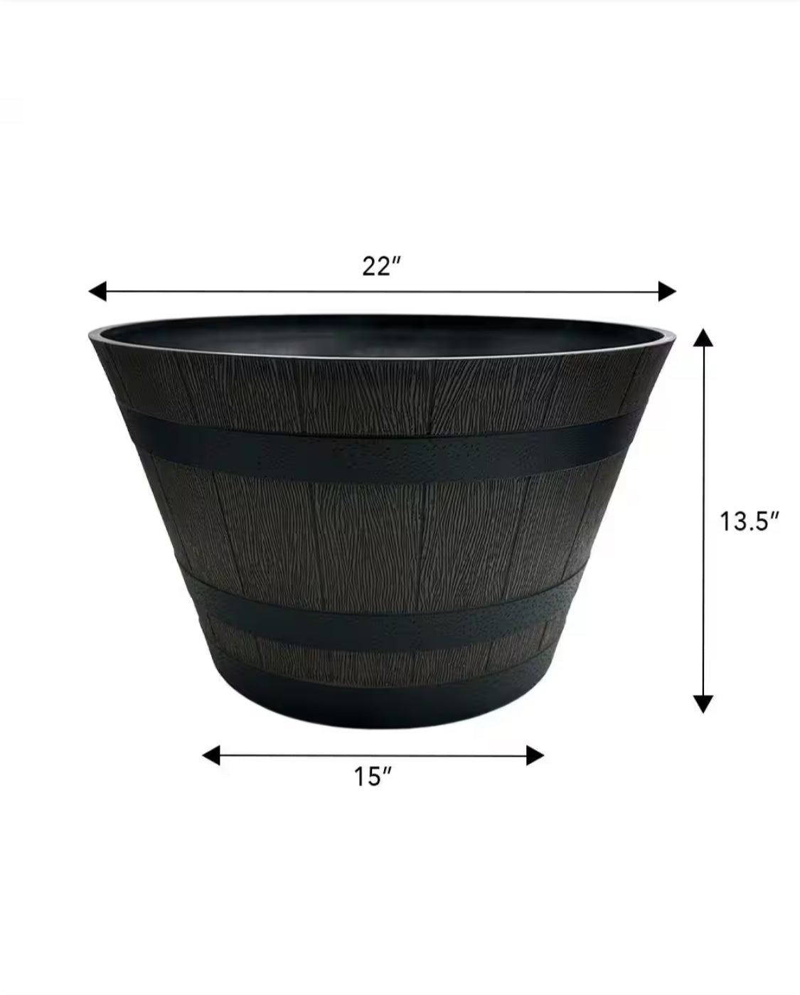 22 in. Cameron Whiskey Barrel Resin Planter (22 in. D x 13.5 in. H) with Drainage Hole