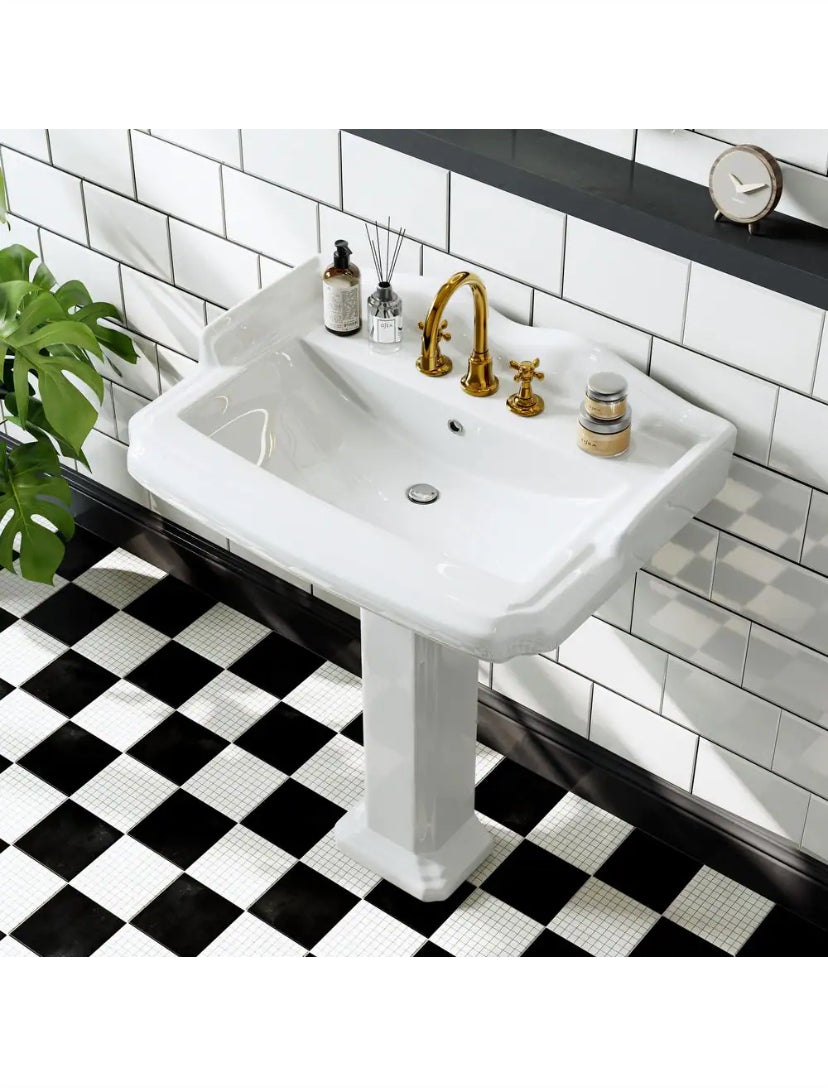 23 in. White Vitreous China Rectangular Pedestal Bathroom Sink With Overflow