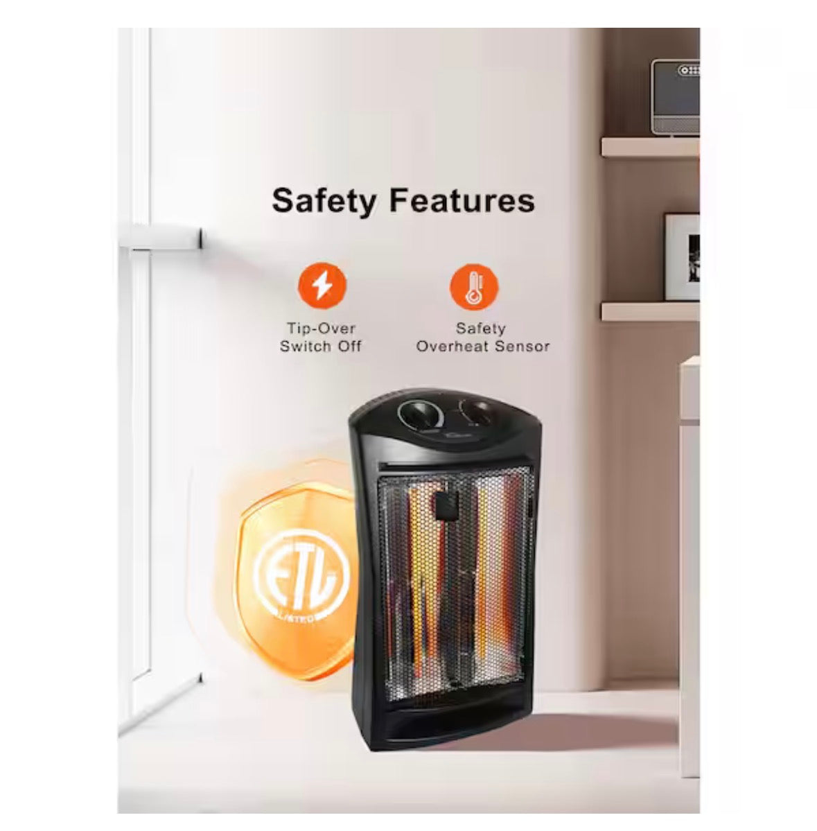 1500-Watt Black Electric Tower Quartz Infrared Space Heater with Thermostat