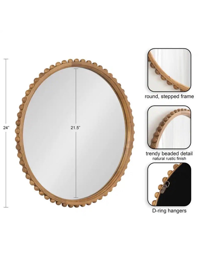 Beadbrook Rustic Brown 24 in. W x 24 in. H Round Wood Framed Mirror