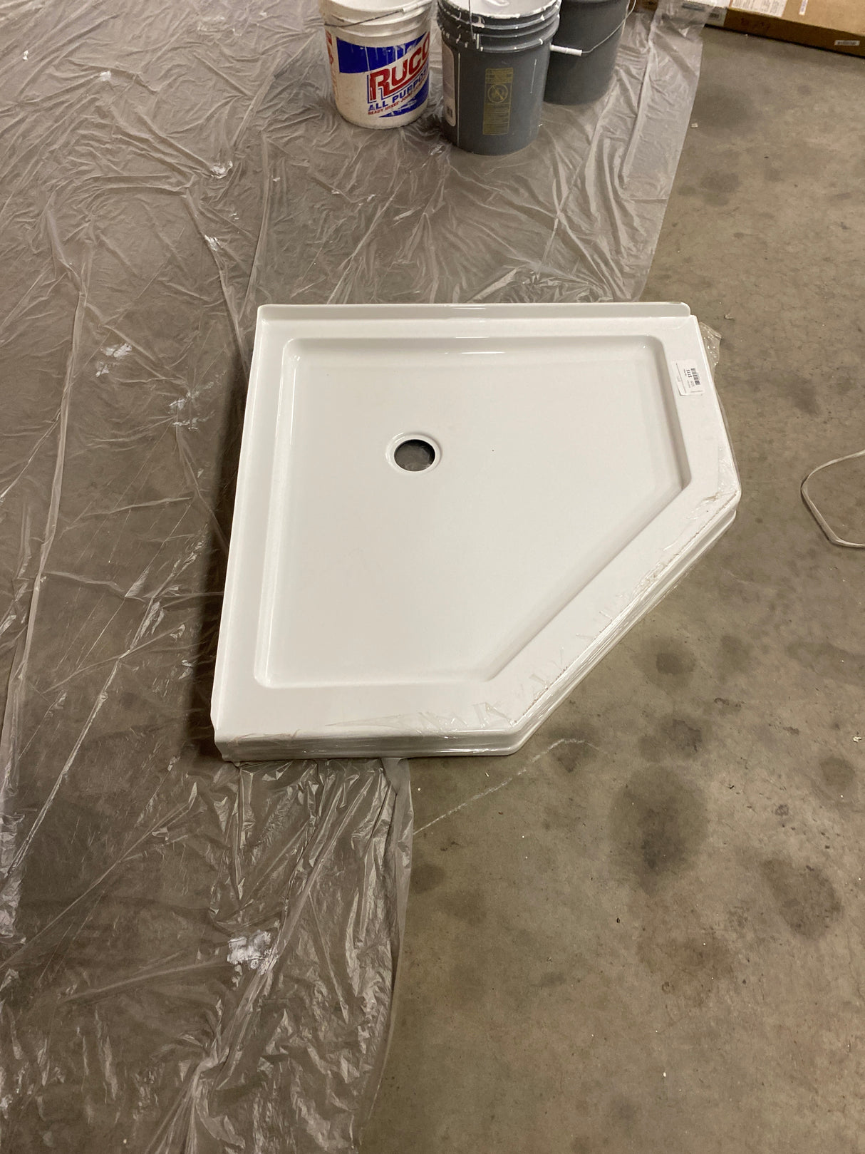 Foundations 38 in. L x 38 in. W Corner Shower Pan Base with Corner Drain in White