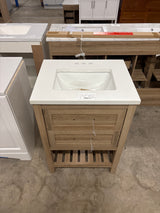 Autumn 24 in. Single Sink Freestanding Weathered Tan Bath Vanity with White Engineered Stone Top (Assembled)