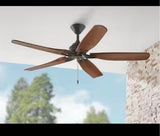 Danetree 60 in. Indoor/Outdoor Natural Iron Ceiling Fan with Hand Carved Wood Blades and Pull Chain Included