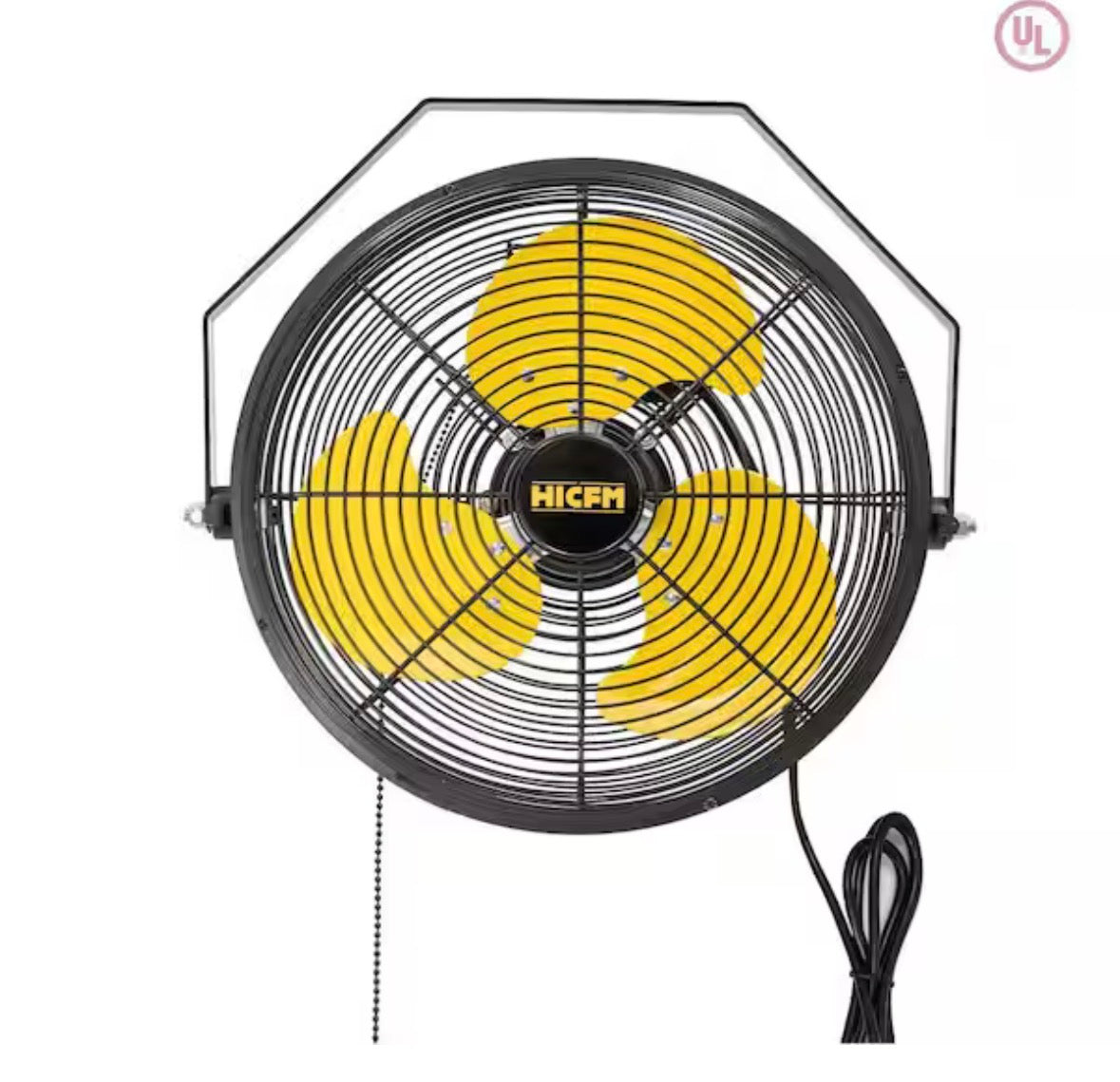 12 in. 3-Speeds Wall Mount Fan in Yellow with IP44 Enclosure Motor, 2500 CFM, 180Â° Tilting, 6 ft. Power Cord