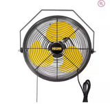 12 in. 3-Speeds Wall Mount Fan in Yellow with IP44 Enclosure Motor, 2500 CFM, 180Â° Tilting, 6 ft. Power Cord