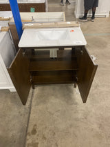 Sellan 31 in. Single Sink Freestanding Bathroom Vanity in Dark Walnut with Calacatta White Quartz Top (Assembled)
