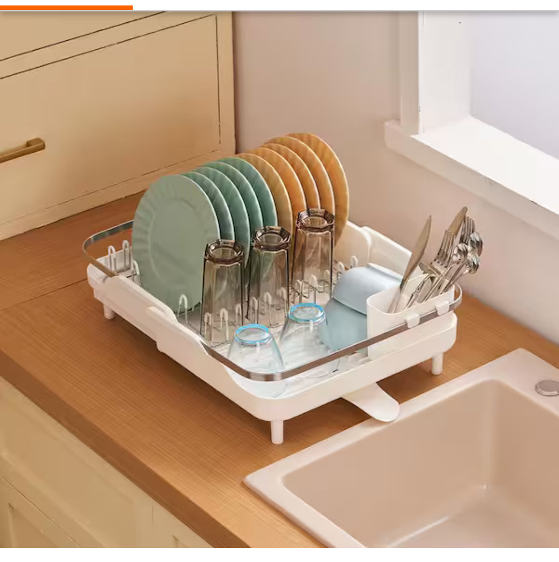 Dish Drying Rack Expandable (11.6 in.-18.5 in.) Stainless Steel Dish Drainer with Drainboard Dish Rack