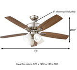 Devron II 52 in. Indoor Brushed Nickel LED Ceiling Fan with Light Kit, Downrod and Reversible Blades