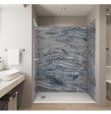 Nacarado Blue 32 in. x 60 in. x 84 in. Solid Composite Stone Alcove Shower Kit with Walls and White Pan Base L/R Drain