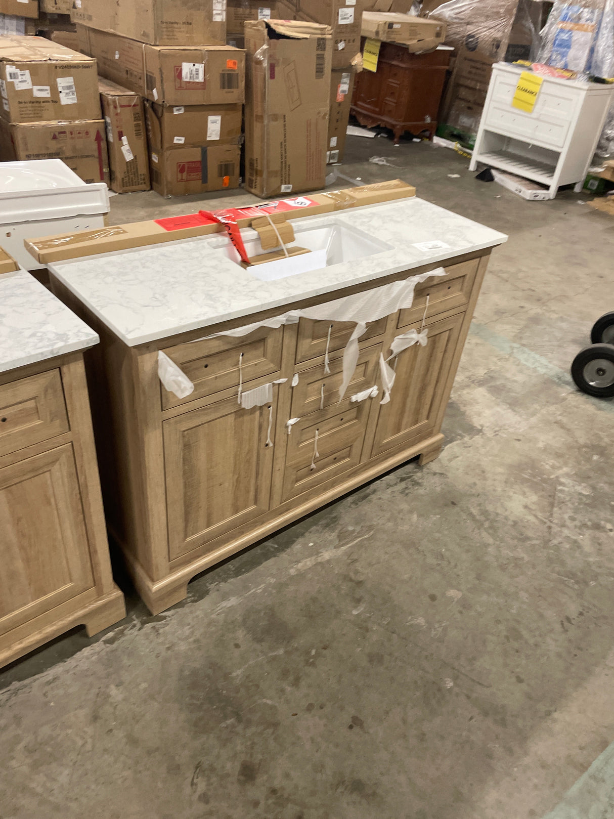 Doveton 48 in. W x 19 in. D x 34.50 in. H Freestanding Vanity in Weathered Tan with White Engineered Stone Top
