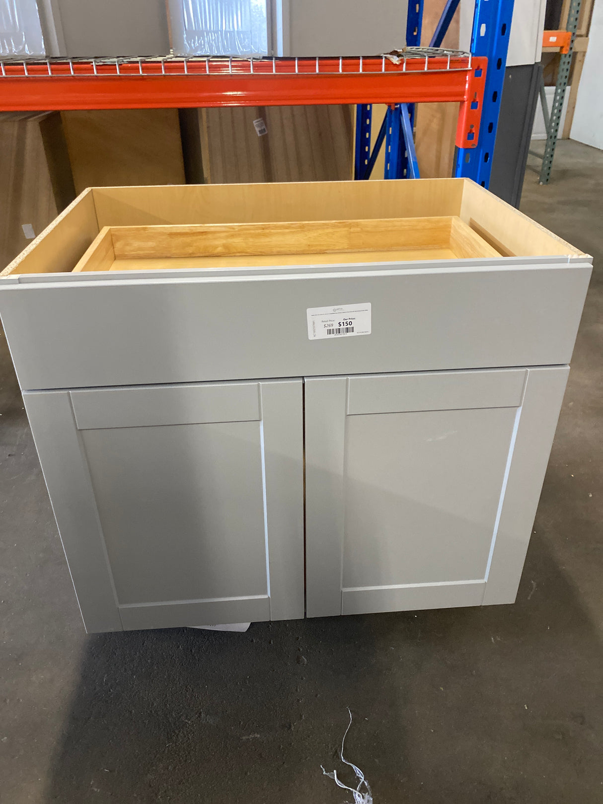 Shaker 36 in. W x 24 in. D x 34.5 in. H Assembled Base Kitchen Cabinet in Dove Gray with Ball-Bearing Drawer Glides