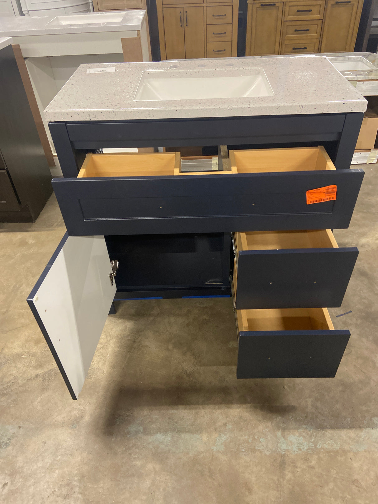 Clady 36.5 in. W x 18.75 in. D Bath Vanity in Deep Blue with Cultured Marble Vanity Top in Silver Ash with White Sink