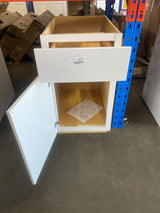 Shaker Satin White Stock Assembled Base Kitchen Cabinet with Ball-Bearing Drawer Glides (18 in. x 34.5 in. x 24 in.)