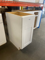 Shaker Satin White Stock Assembled Base Kitchen Cabinet with Ball-Bearing Drawer Glides (15 in. x 34.5 in. x 24 in.)
