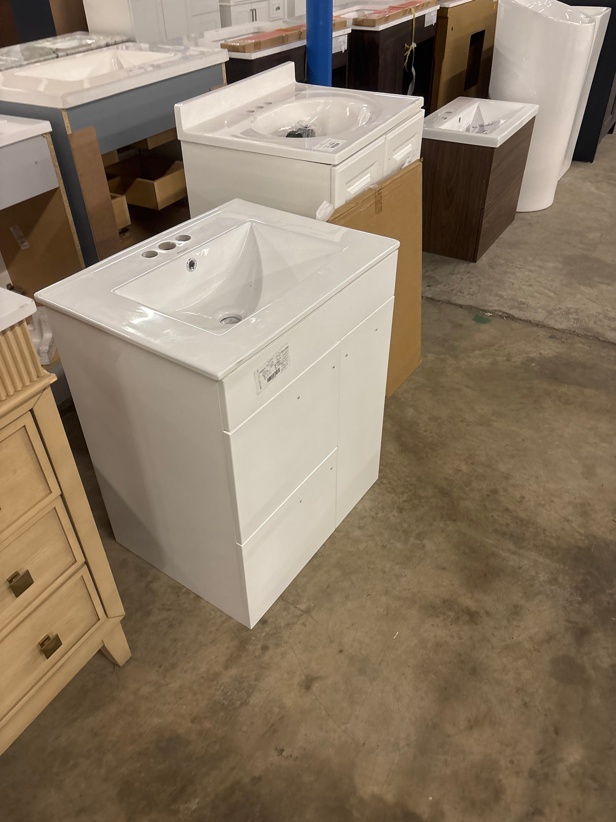 Treviso 24in. W x 18in. D x 33.5in. H Single Sink Bath PVC Vanity in White with White Basin Top and Framed Mirror