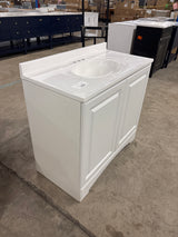 Glacier Bay 37 in. W x 19 in. D x 35 in. H Single Sink Freestanding Bath Vanity in White with White Cultured Marble Top