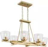 Tamassee Collection 6-Light Brushed Gold Updated Traditional Linear Chandelier with Clear Glass Shades for Dining Room