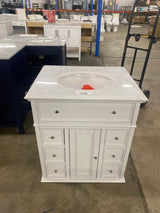 Hampton Harbor 28 in. W x 22 in. D Bath Vanity in White with Natural Marble Vanity Top in White