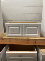 Hampton Satin White Raised Panel Stock Assembled Wall Bridge Kitchen Cabinet (30 in. x 12 in. x 12 in.)