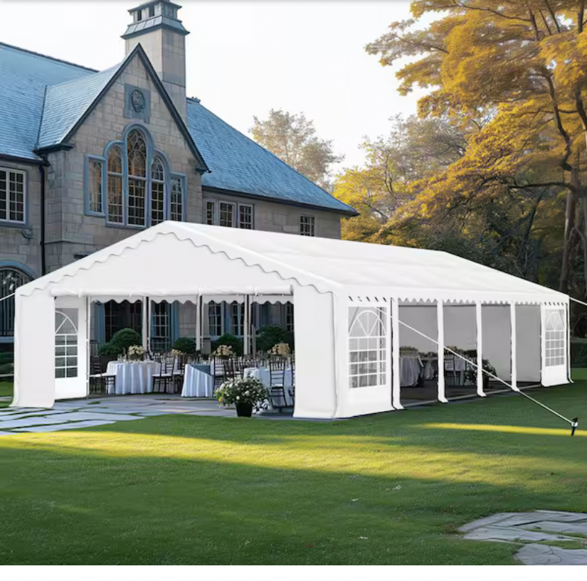 20 ft. x 40 ft. Outdoor Wedding Party Canopy Tent in White with Galvanized Frame and Side Walls