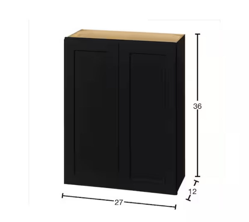 Avondale 27 in. W x 12 in. D x 36 in. H Ready to Assemble Plywood Shaker Wall Kitchen Cabinet in Raven Black