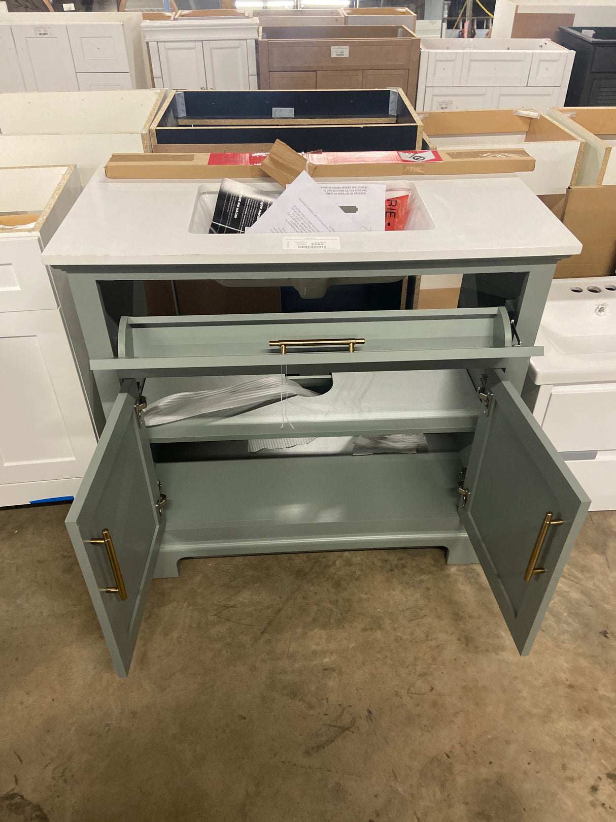 Doveton 36 in. Single Sink Sage Green Bath Vanity with White Engineered Stone Top (Assembled)