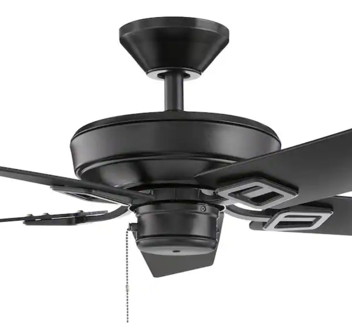 Bayfield 52 in. Indoor Matte Black Dry Rated Downrod Ceiling Fan with 5 Reversible Blades