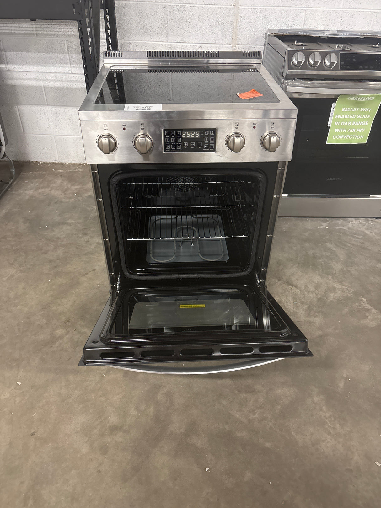 24 in. 4 Burner Elements Freestanding Electric Range in Stainless Steel with Air Fry, Rotisserie and True Convection