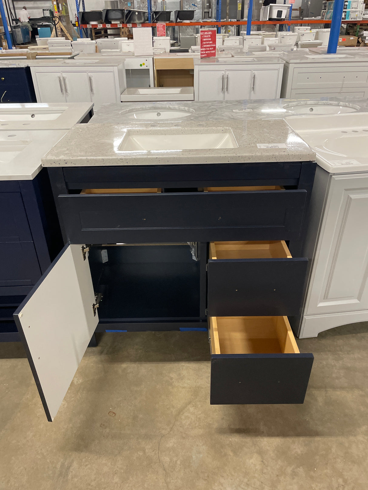 Clady 36.5 in. W x 18.75 in. D Bath Vanity in Deep Blue with Cultured Marble Vanity Top in Silver Ash with White Sink