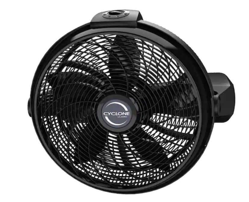 20 in. 3 Speeds Cyclone Floor Fan in Black with 90 Degrees Tilt Adjustment, Built-In Carry Handle, Wall Mountable