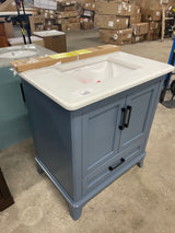 Rawsonville 31 in. Single Sink Freestanding Steel Blue Bath Vanity with White Quartz Top and Backsplash Assembled