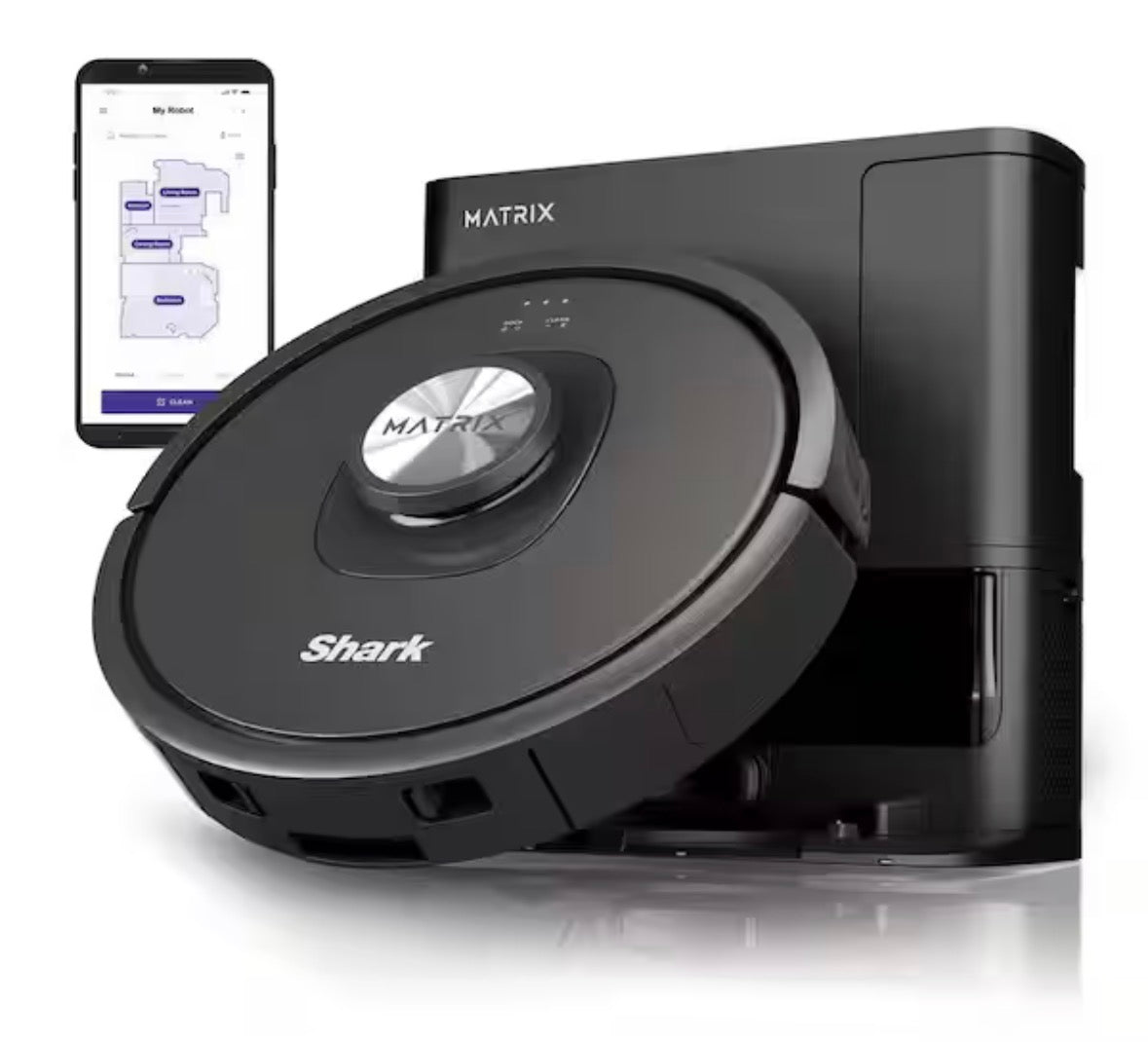 Matrix Self Emptying 13.39 in. Robotic Vacuum with Smart Navigation Self-Cleaning Brushroll in Black