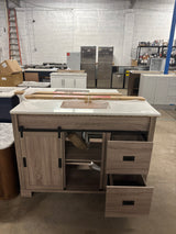 Brindley 48 in. W x 20 in. D x 34.5 in. H Barn Door Bath Vanity in Weathered Gray with Engineered Stone Top