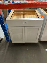 Courtland Shaker Assembled 30 in. x 34.5 in. x 24 in. Stock Base Kitchen Cabinet in Polar White Finish