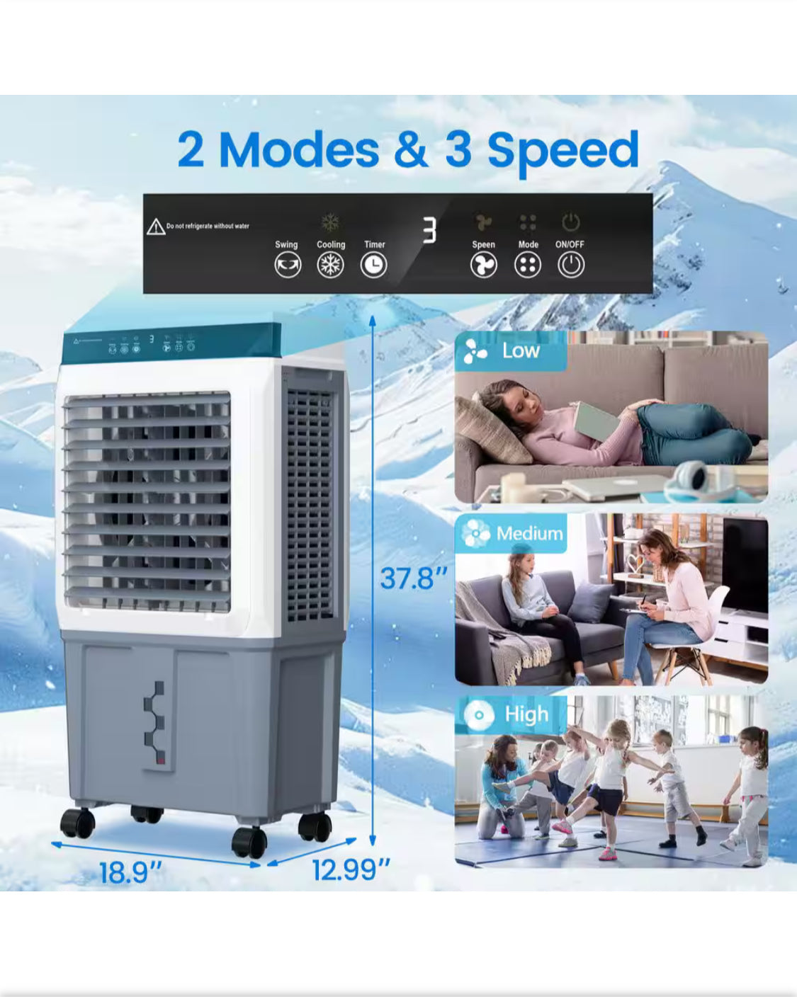 3450 CFM Indoor/Outdoor Portable Evaporative Cooler for 1000 sq. ft., 3-Speed Air Cooler with 11 Gallon Tank and Remote