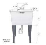 24.50 in. D x 22.5 in. W Freestanding Thermoplastic White 21 gal. Utility Tub with Grey Legs and Chrome Pullout Faucet