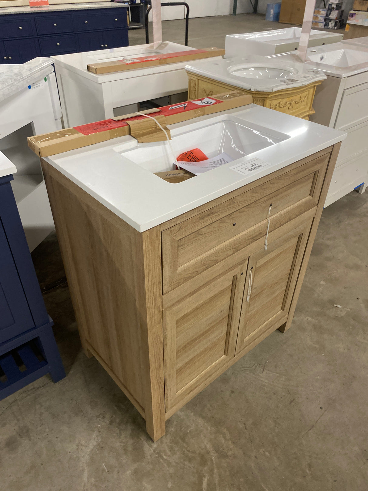 Hanna 30 in. Single Sink Weathered Tan Bath Vanity with White Engineered Stone Top (Assembled)