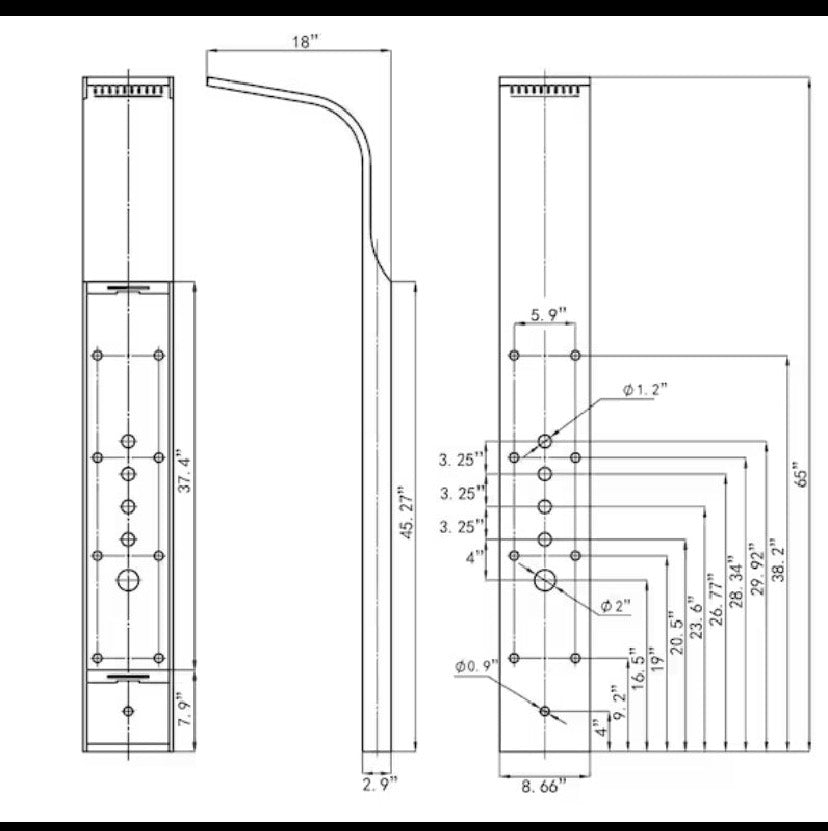 65 in. 8-Jet Rainfall Shower Panel System with Waterfall Shower Head and Shower Wand in Black Painted Stainless Steel