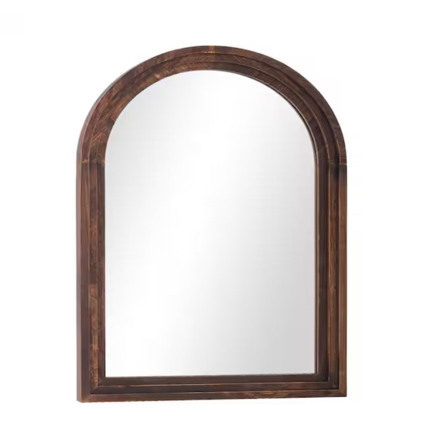 30 in. W x 40 in. H Arched Classic Brown Wooden Framed Bathroom Vanity Mirror Wall Mirror