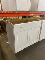 Shaker Satin White Stock Assembled Sink Base Kitchen Cabinet (36 in. x 34.5 in. x 24 in.)