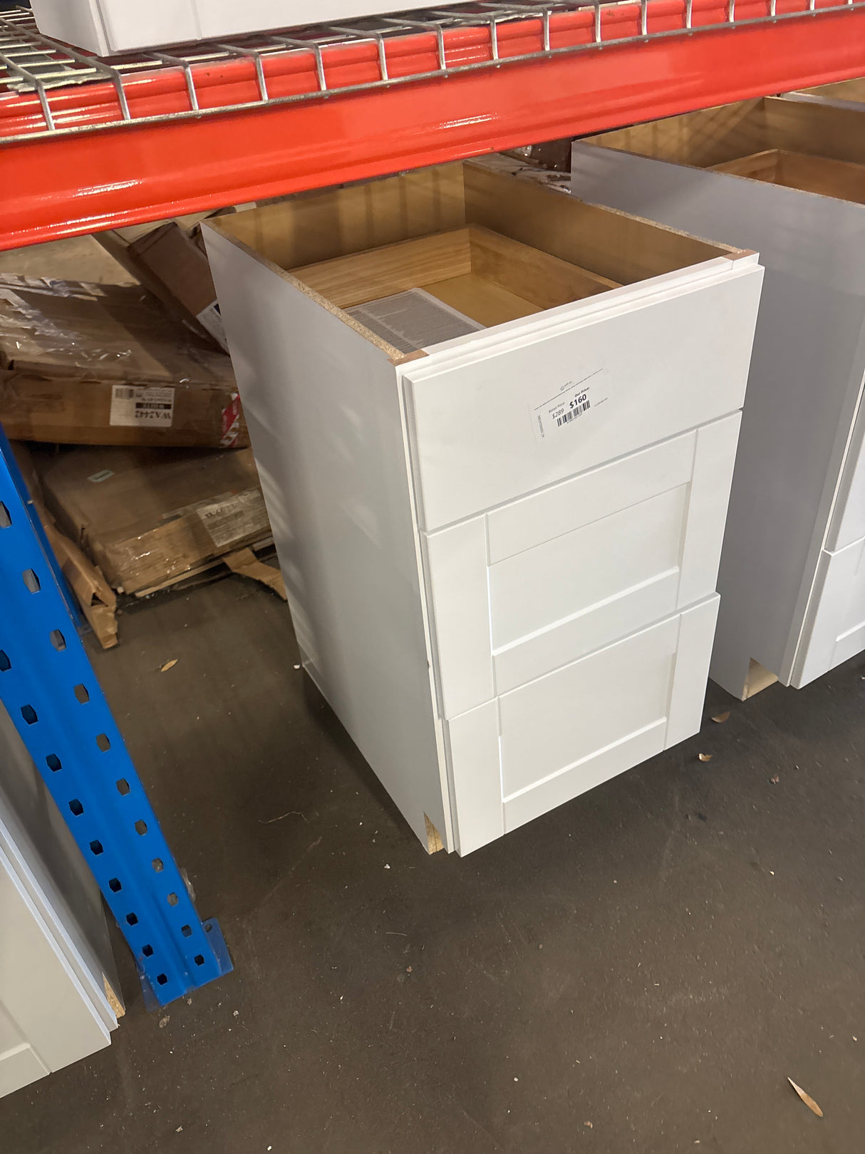 Shaker Satin White Stock Assembled Drawer Base Kitchen Cabinet with Drawer Glides (18 in. x 34.5 in. x 24 in.)