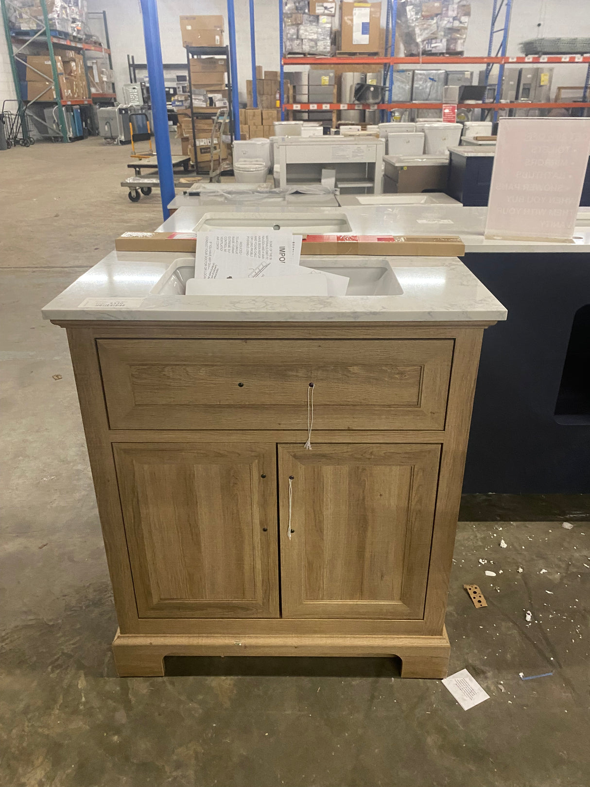 Doveton 30 in. W x 19 in. D x 34.50 in. H Freestanding Vanity in Weathered Tan with White Engineered Stone Top