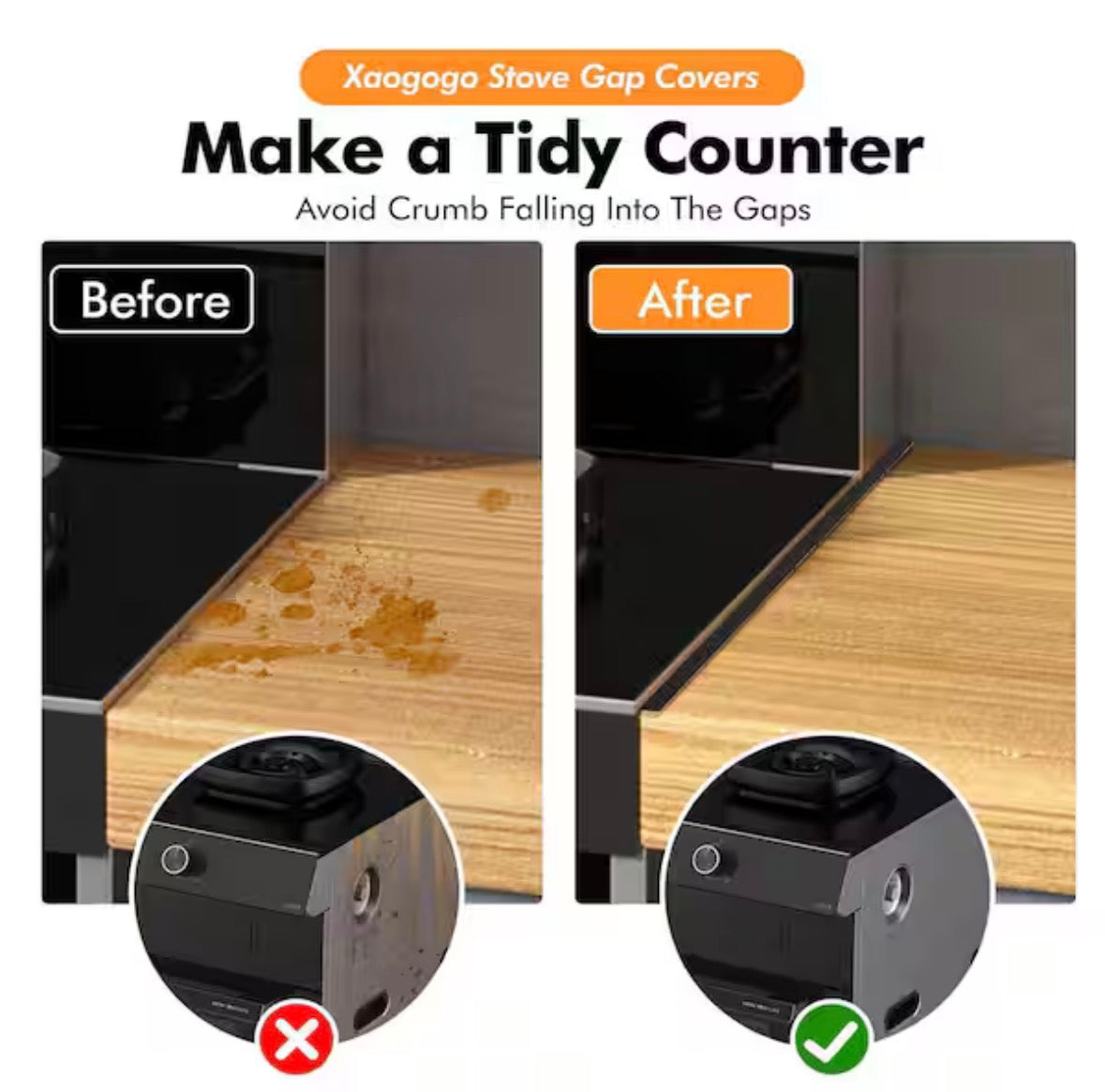 Stainless Steel Stove Gap Covers (2-Pack), Stove Gap Filler for Kitchen Oven Counter Side Gap, Range Trim Kit, Black