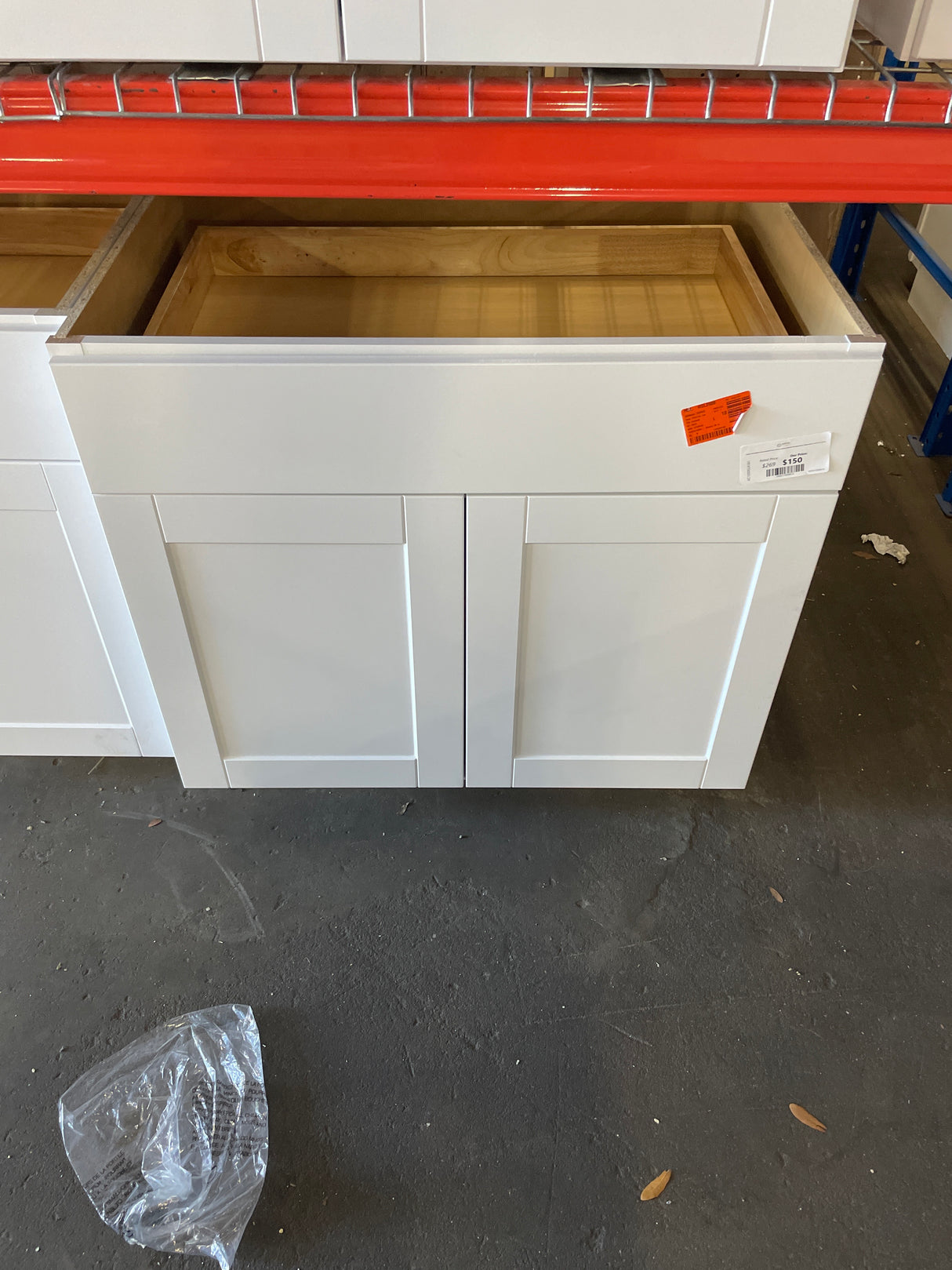 Shaker Satin White Stock Assembled Base Kitchen Cabinet with Ball-Bearing Drawer Glides (36 in. x 34.5 in. x 24 in.)