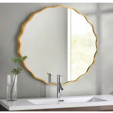 23.5 in. W x 23.5 in. H Round Gold Aluminum Alloy Framed Scalloped Wavy Wall Mirror